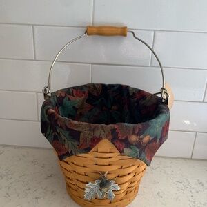 Longaberger Autumn Pail Basket with Liner‎ and Acorn Tie-on Fall Classic